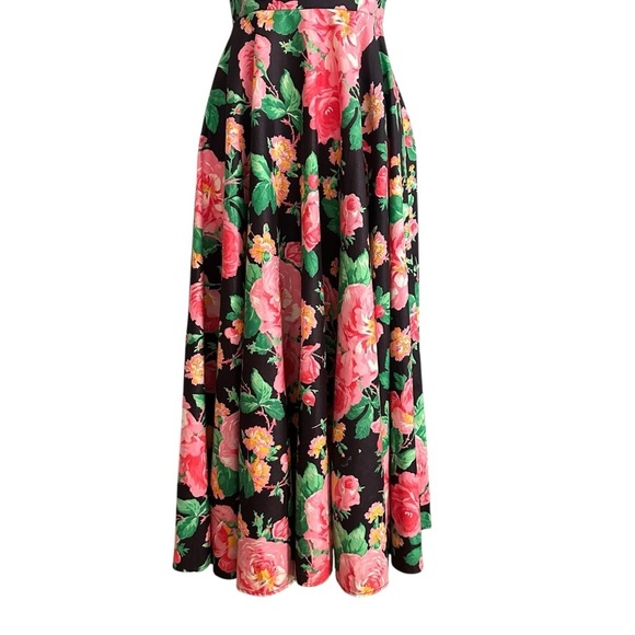 HOLLY SHARP Vintage 80s Floral Strapless MIDI Dress Full Circle Skirt Size Small - Picture 4 of 14